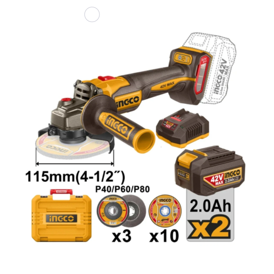 Аккумуляторная угловая шлифмашина INGCO CAGLI4108112 0