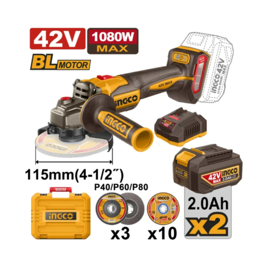 Аккумуляторная угловая шлифмашина INGCO CAGLI4108112