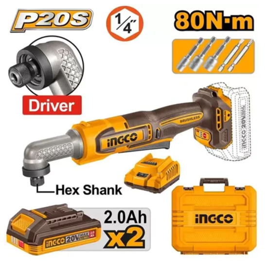 Аккумуляторный угловой ударный шуруповерт INGCO CAIRLI208