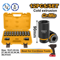 Набор ударных головок INGCO HKISSD34126L (12 предметов, 3/4")