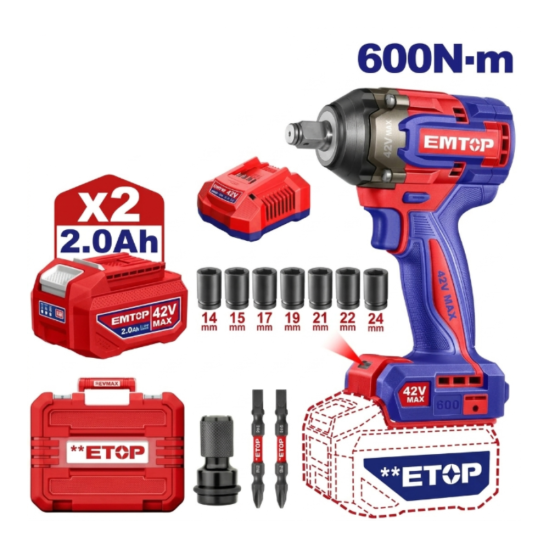 Аккумуляторный гайковерт EMTOP ECIWL42602 0