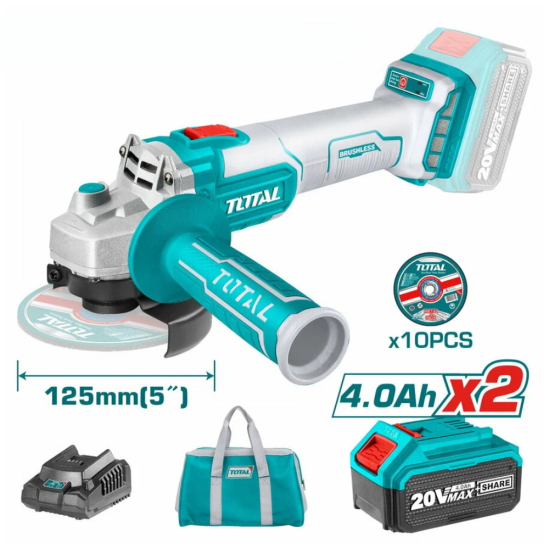 Аккумуляторная угловая шлифмашина TOTAL TAGLI2012582 (125мм, 2 АКБ) 0