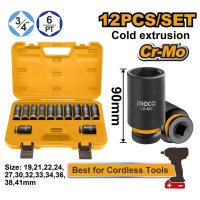 Набор ударных головок INGCO HKISSD34126L (12 предметов, 3/4")