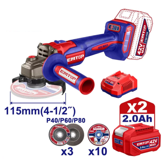 Аккумуляторная угловая шлифмашина EMTOP ELAG4108112 0
