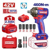 Аккумуляторный ударный гайковёрт EMTOP ECIWL42461