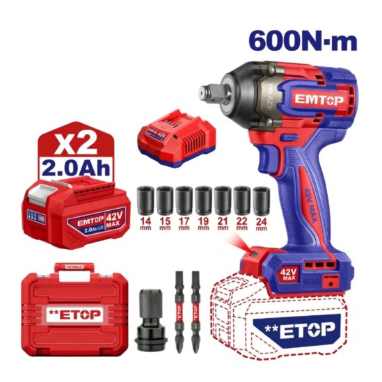 Аккумуляторный гайковерт EMTOP ECIWL42602 0