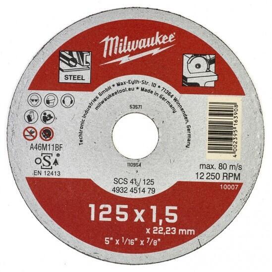 Отрезной диск по металлу SCS 41 MILWAUKEE SCS 41 / 125 X 1.5 X 22ММ 4932451479