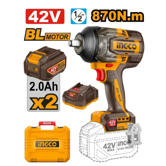 Аккумуляторный гайковерт INGCO CIWLI42862 