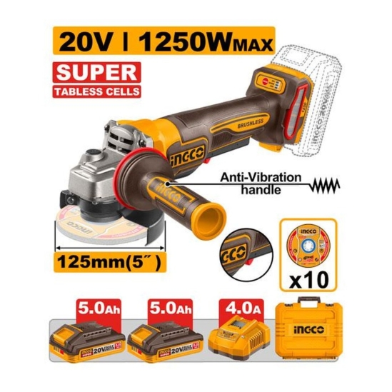 Аккумуляторная углошлифовальная машина INGCO CAGLI235172 20 В