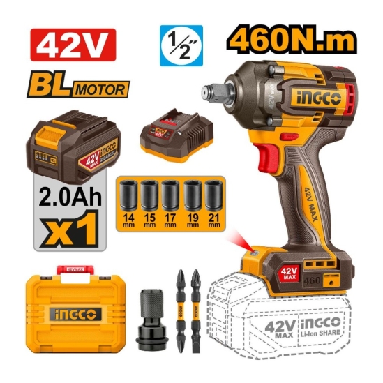 Аккумуляторный ударный гайковёрт INGCO CIWLI42461 42 В