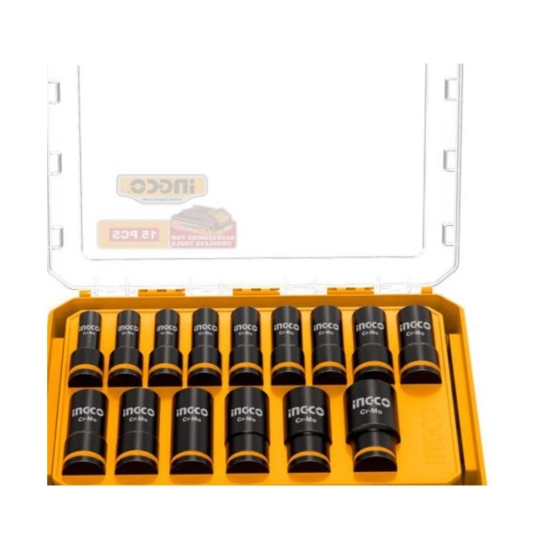Набор ударных торцевых головок INGCO HKISSD12158L 1/2 15 шт