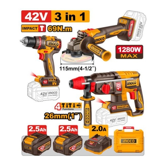 Набор аккумуляторных инструментов INGCO COSLI260681 42 В 3 шт