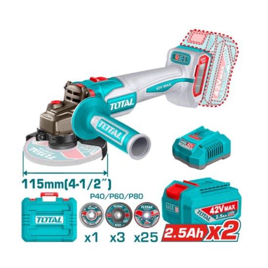 Аккумуляторная угловая шлифмашина TOTAL TAGLI4128112 42В 0