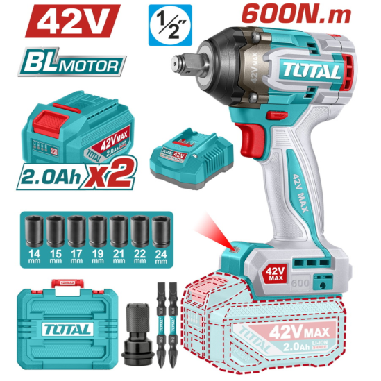 Аккумуляторный гайковерт TOTAL TIWLI42602 42В
